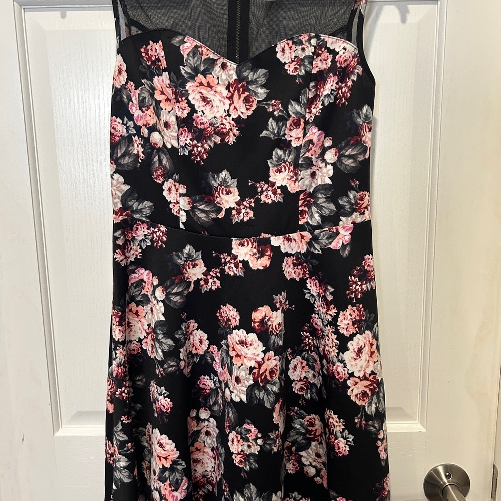 Xhilaration Pink and Black Fit and Flare Dress Sweetheart Neckline